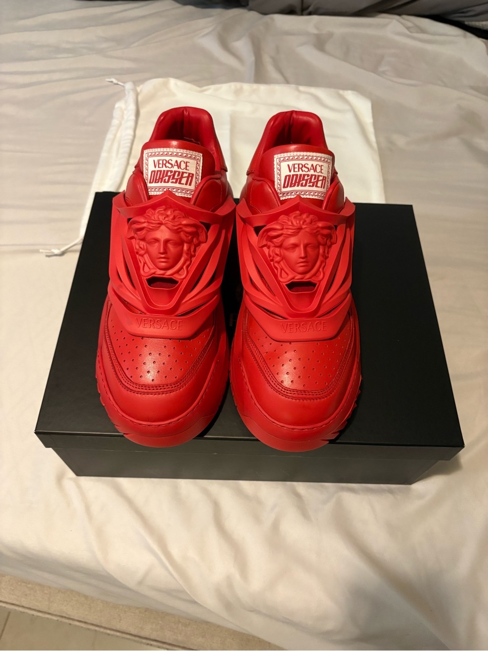 Versace Red Medusa Leather Chain Reaction Sneakers - Men